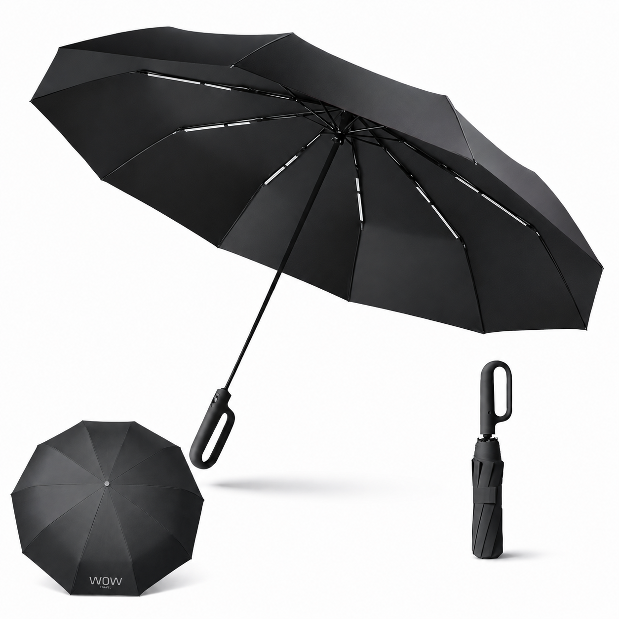 WOW Travel Automatic Carabiner Umbrella | Windproof 10 Rib Travel Umbrella