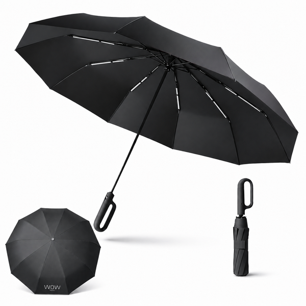WOW Travel Automatic Carabiner Umbrella | Windproof 10 Rib Travel Umbrella