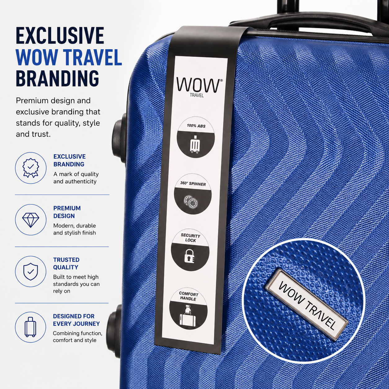 WOW TRAVEL 3 Piece Blue Hard Shell Luggage Set Cabin Medium Large