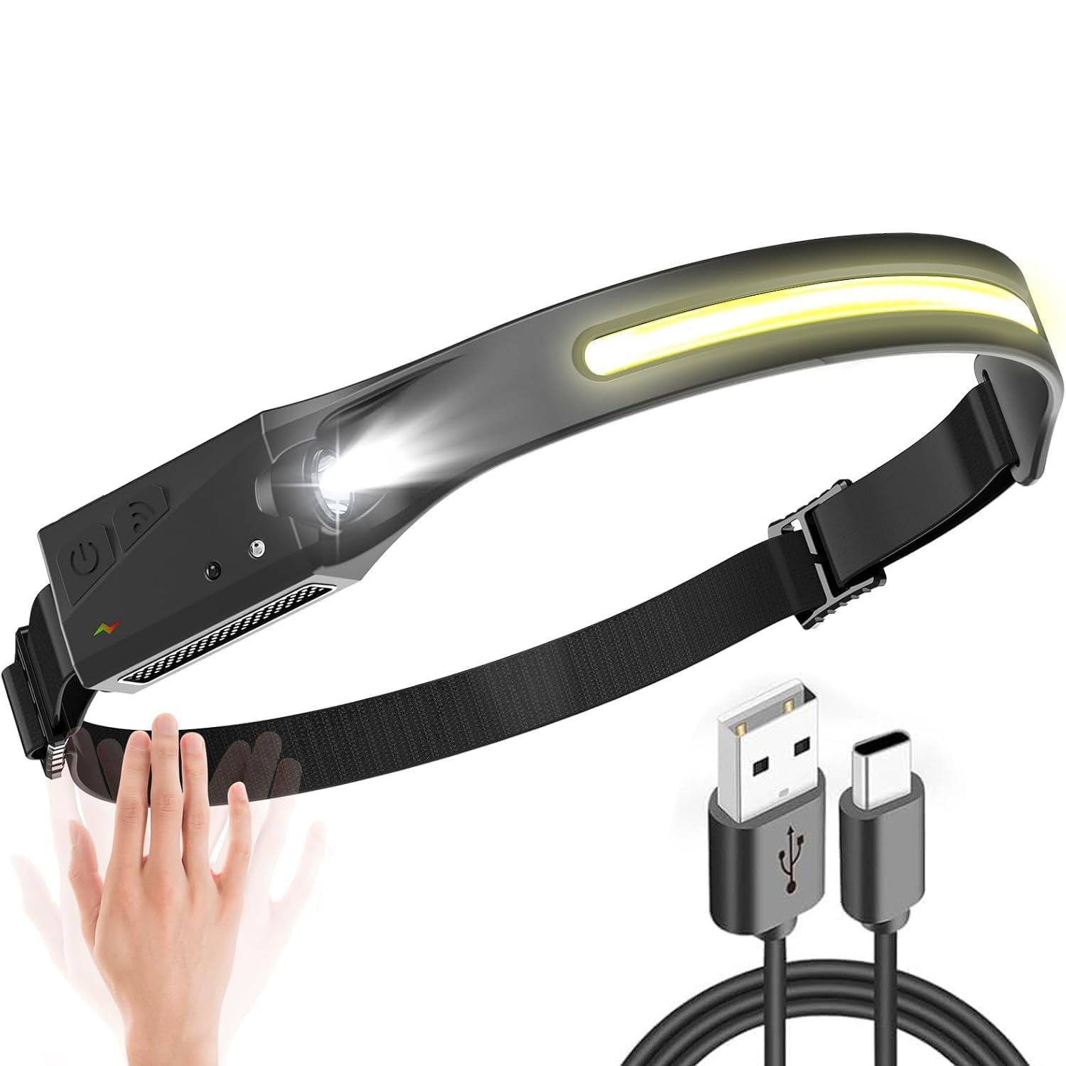 Rechargeable COB LED Head Torch with Motion Sensor