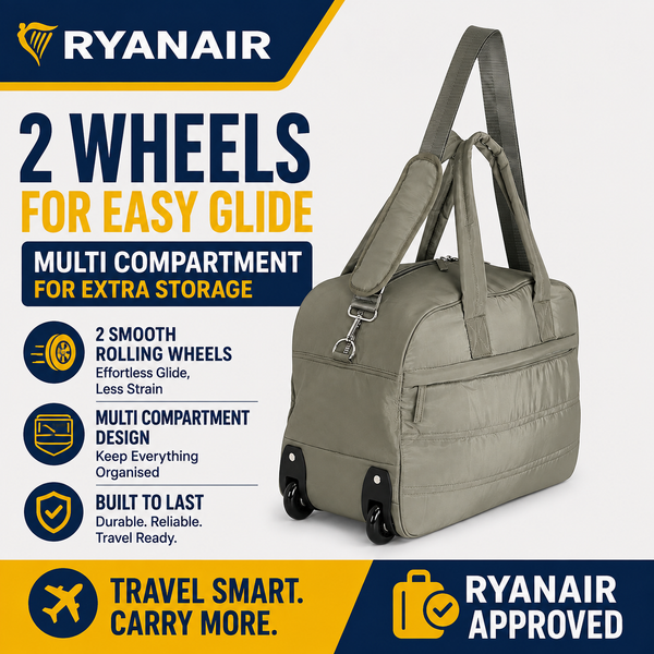 Green 40x30x20cm Underseat Trolley Bag with Wheels – Ryanair Cabin Bag