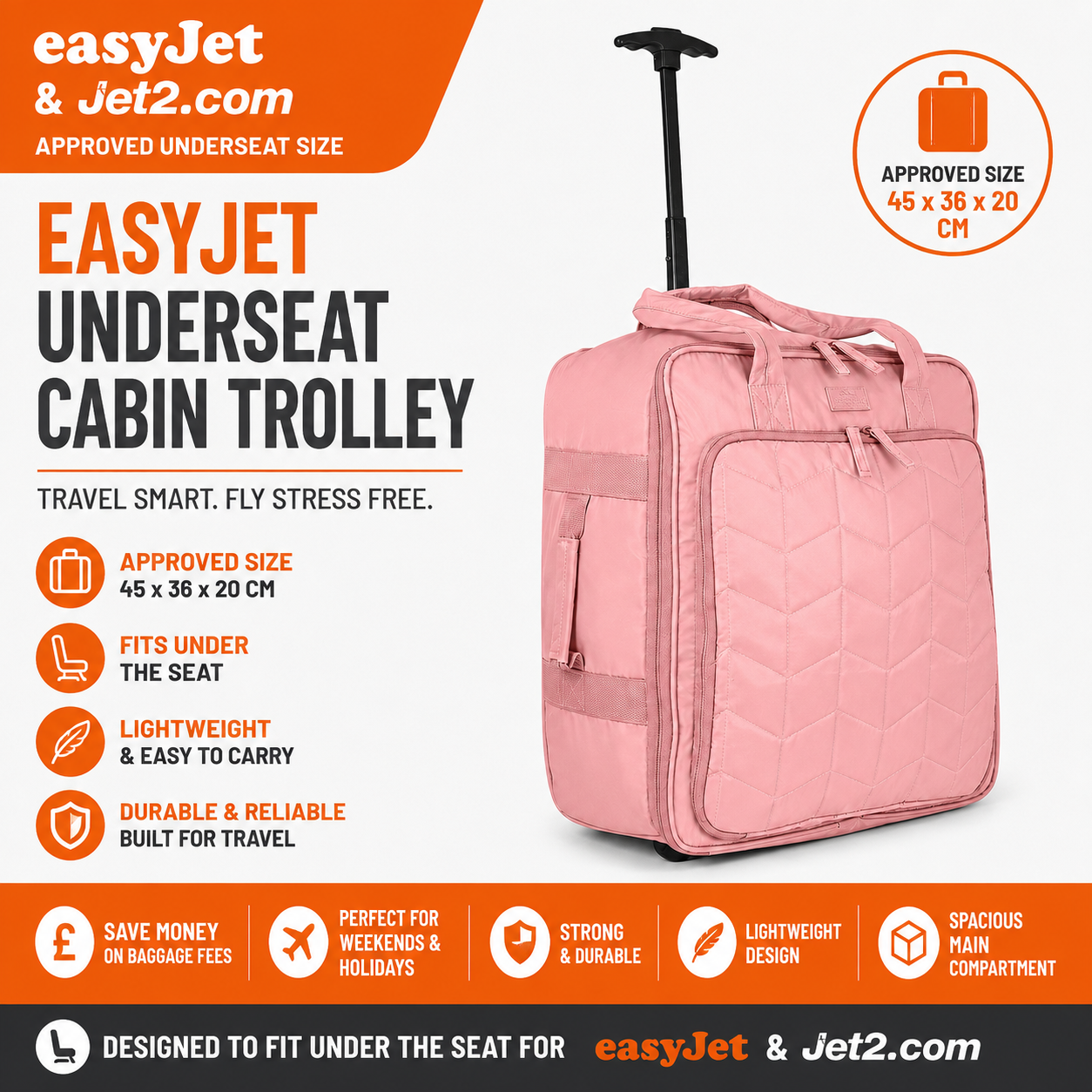 Black EasyJet Cabin Bag 45x36x20 – Underseat Trolley Case