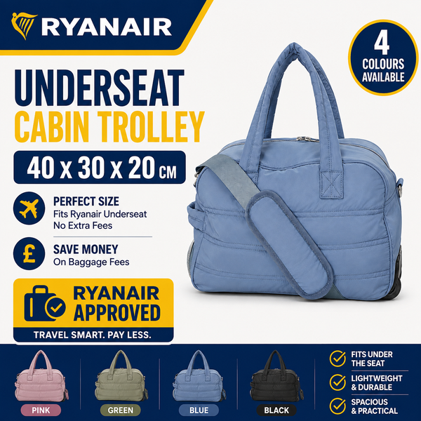 Blue 40x30x20cm Underseat Trolley Bag with Wheels – Ryanair Cabin Bag