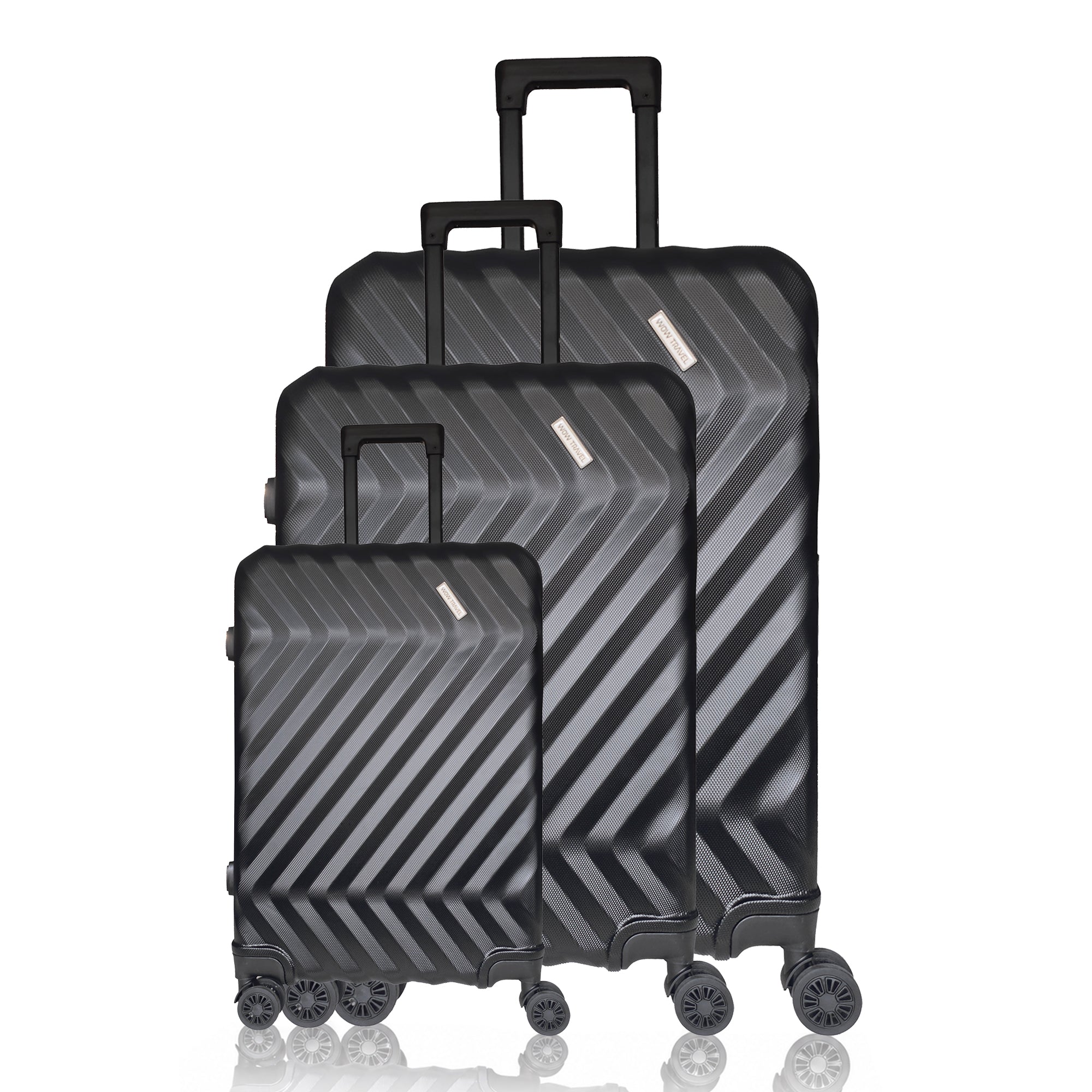 WOW TRAVEL 3 Piece Black Hard Shell Luggage Set Cabin Medium Large