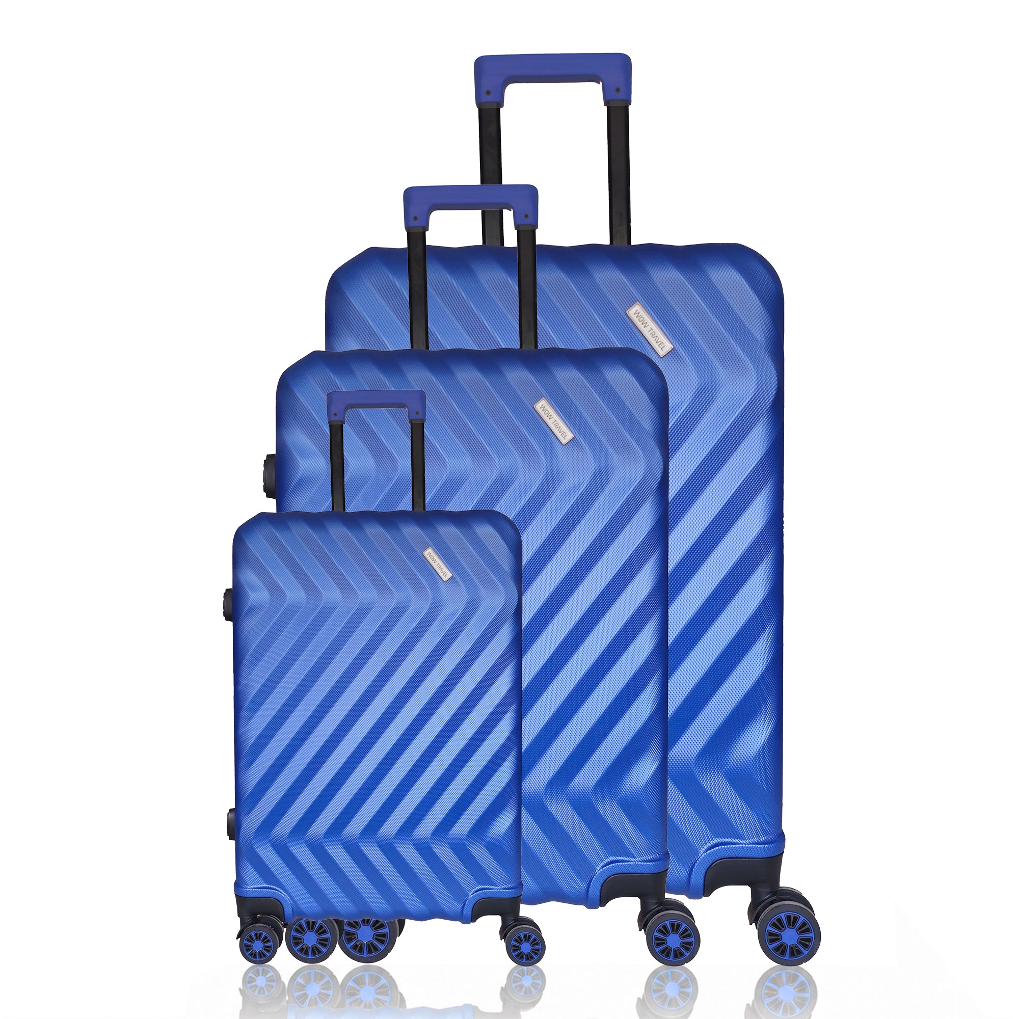 WOW TRAVEL 3 Piece Blue Hard Shell Luggage Set Cabin Medium Large