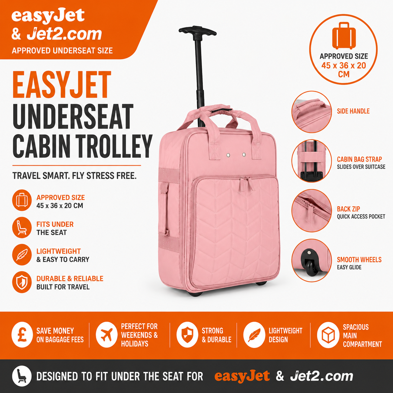 Black EasyJet Cabin Bag 45x36x20 – Underseat Trolley Case