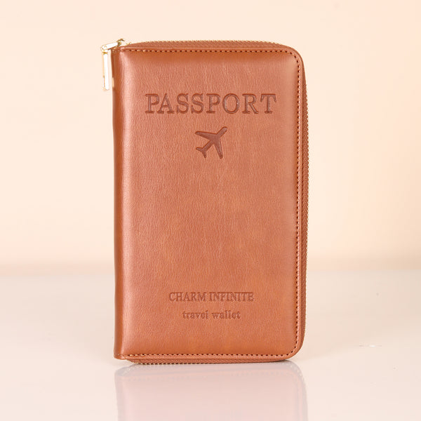 Brown RFID Protected Passport Travel Wallet