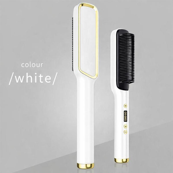 White 2 in 1 Hair Straightener Brush Ceramic Straightening Comb with LED Display
