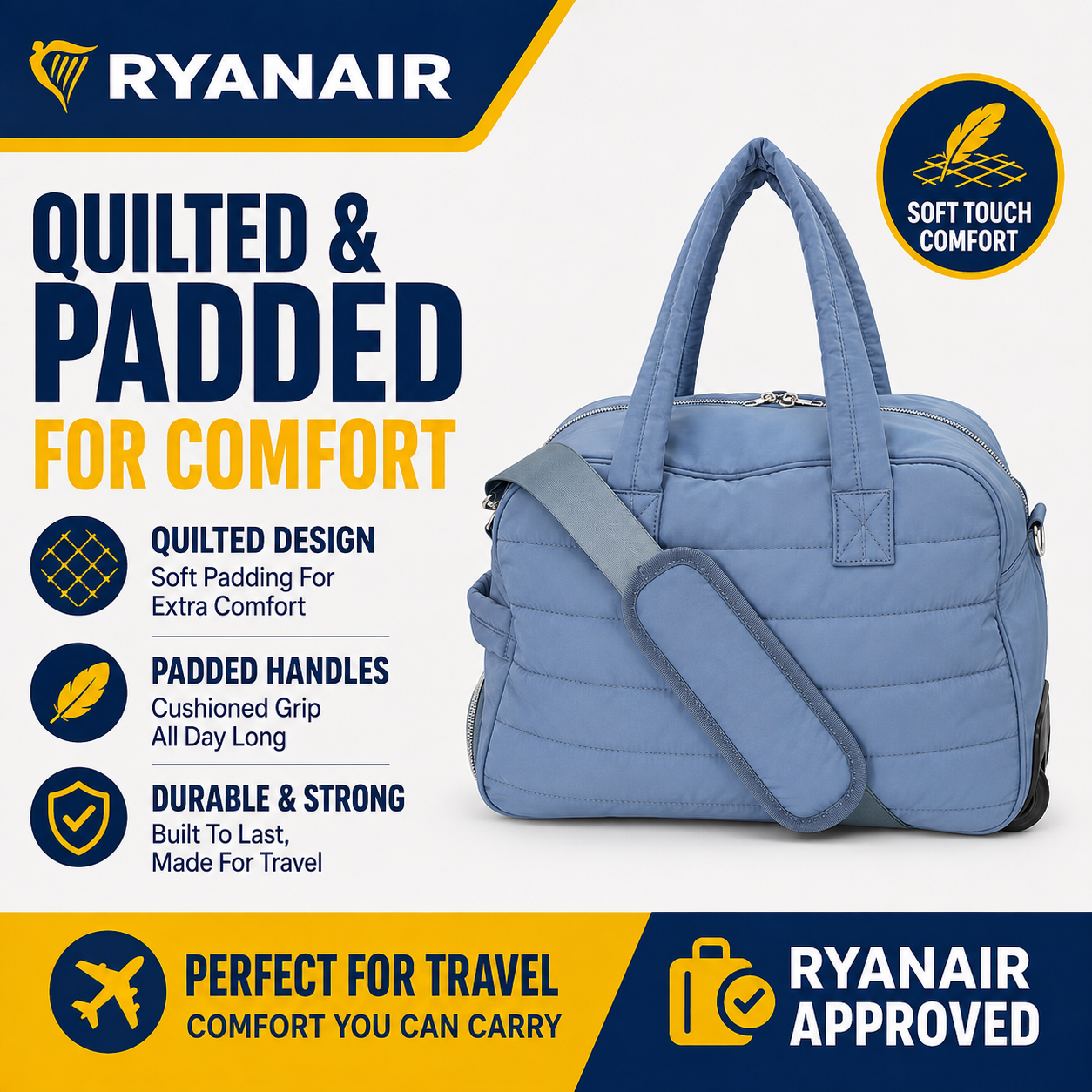 Green 40x30x20cm Underseat Trolley Bag with Wheels – Ryanair Cabin Bag