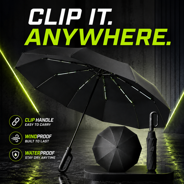 WOW Travel Automatic Carabiner Umbrella | Windproof 10 Rib Travel Umbrella
