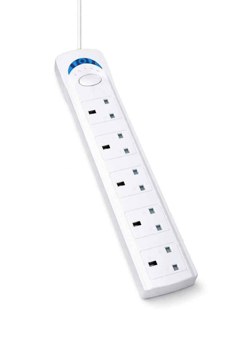 2m Extension Lead 4 Way Power Strip with Safety Switch 10A 1700W UK Plug Wall Mountable