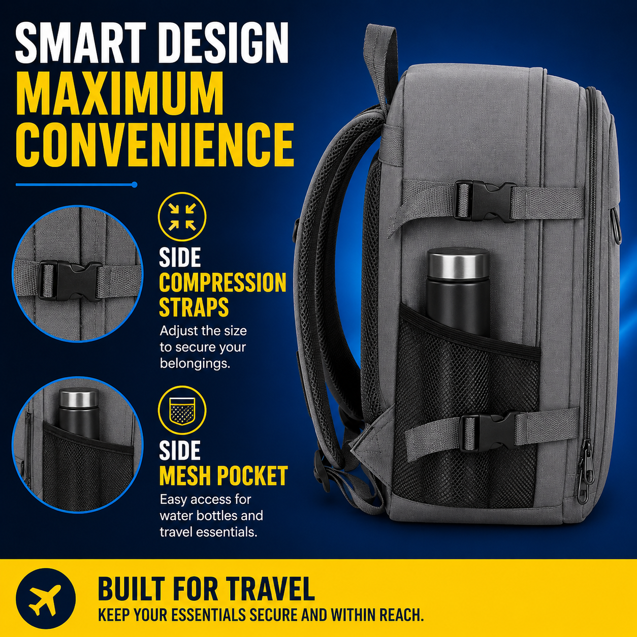 Blue Ryanair Cabin Backpack 40x30x20 Underseat Cabin Bag