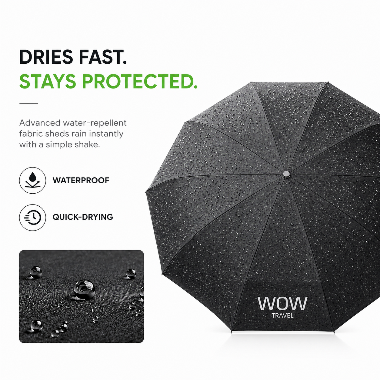 WOW Travel Automatic Carabiner Umbrella | Windproof 10 Rib Travel Umbrella