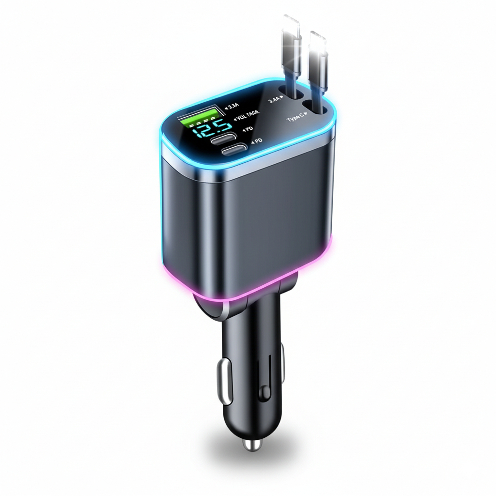 5 in 1 Retractable USB C Car Charger
