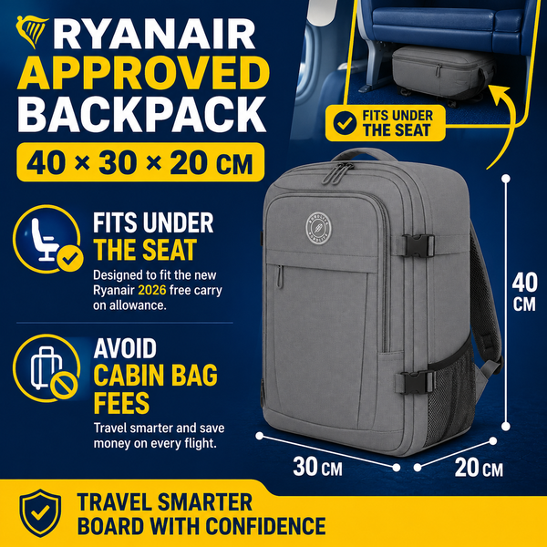 Blue Ryanair Cabin Backpack 40x30x20 Underseat Cabin Bag