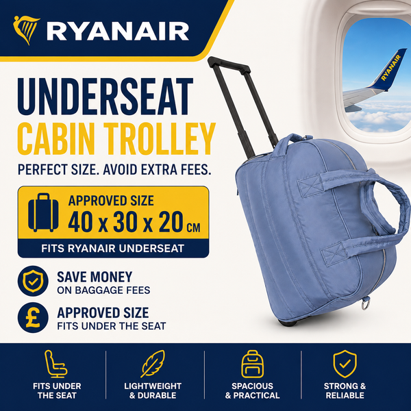 Green 40x30x20cm Underseat Trolley Bag with Wheels – Ryanair Cabin Bag