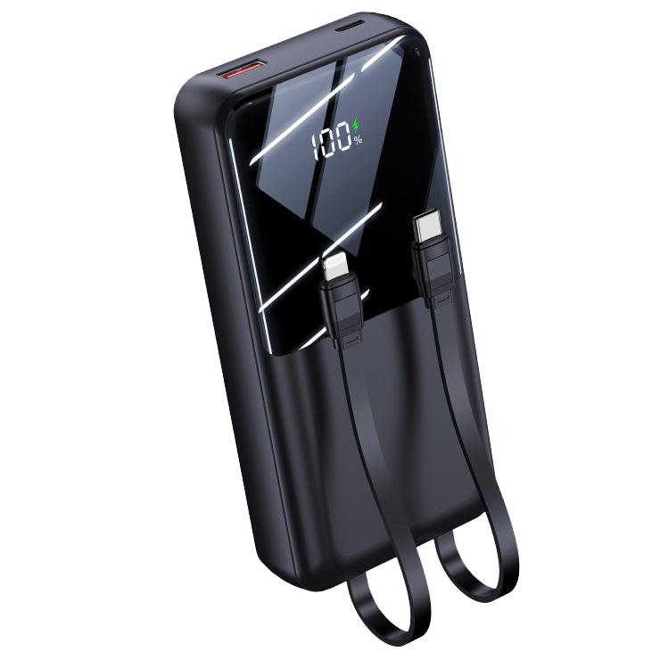 WOW Travel 20000mAh 22.5W PD Fast Charging Power Bank with Built-In Dual Cables & LED Display (BLACK)