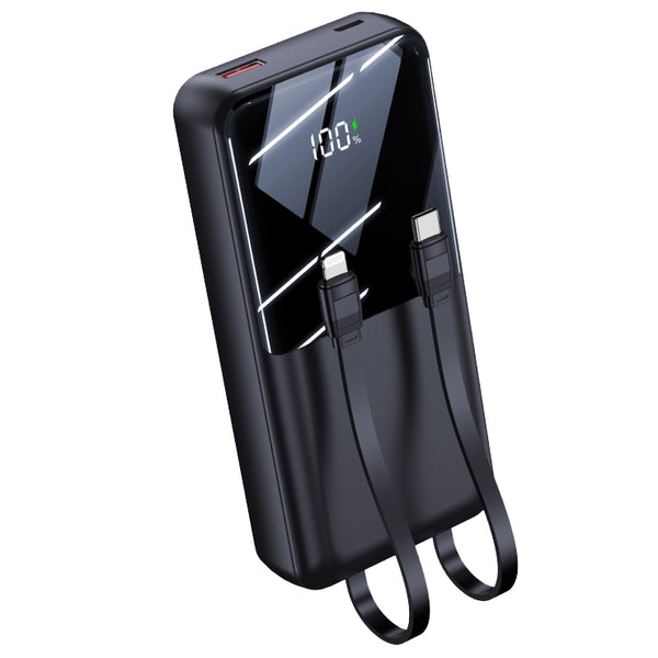 WOW Travel 20000mAh 22.5W PD Fast Charging Power Bank with Built-In Dual Cables & LED Display (BLACK)