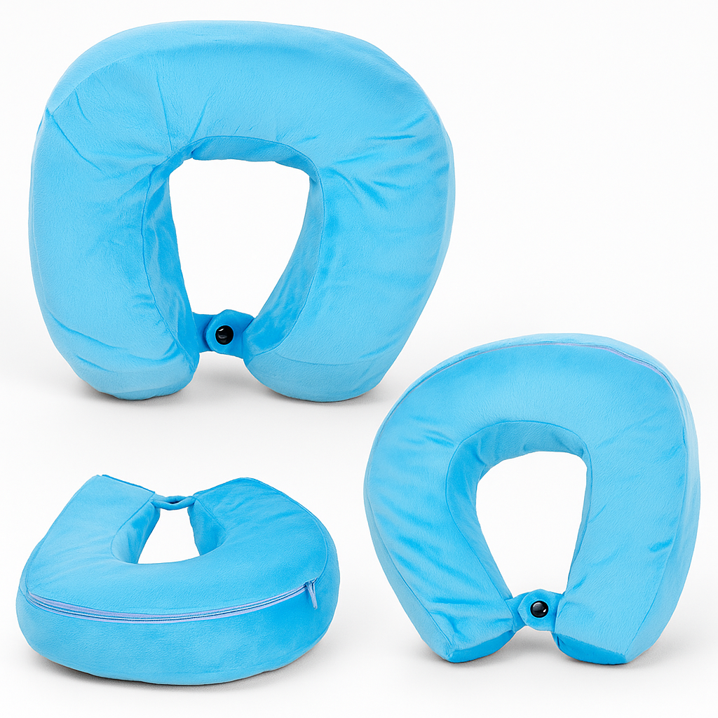 Blue Ergonomic Travel Neck Pillow