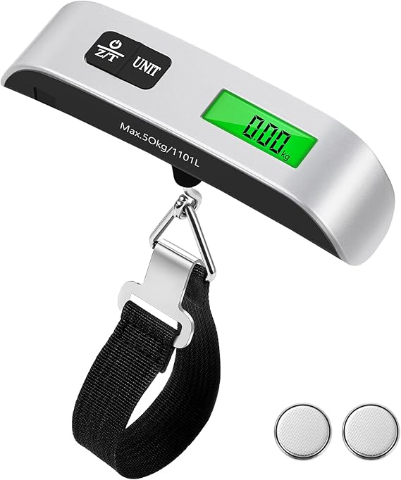 Digital Luggage Scale with Temperature Sensor – 110lb/50kg Capacity, Backlit LCD, Tare Function, Lightweight & Portable