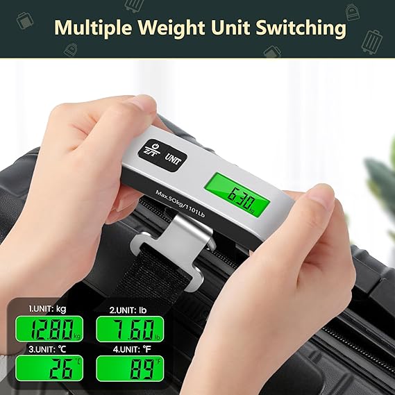 Digital Luggage Scale with Temperature Sensor – 110lb/50kg Capacity, Backlit LCD, Tare Function, Lightweight & Portable