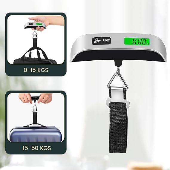 Digital Luggage Scale with Temperature Sensor – 110lb/50kg Capacity, Backlit LCD, Tare Function, Lightweight & Portable