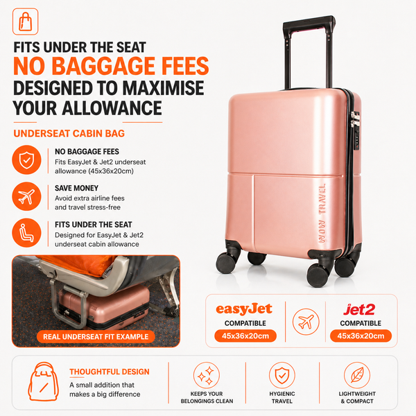 EasyJet 45x36x20 Underseat Cabin Suitcase Jet2 Approved Carry On Luggage WOW Travel Pink