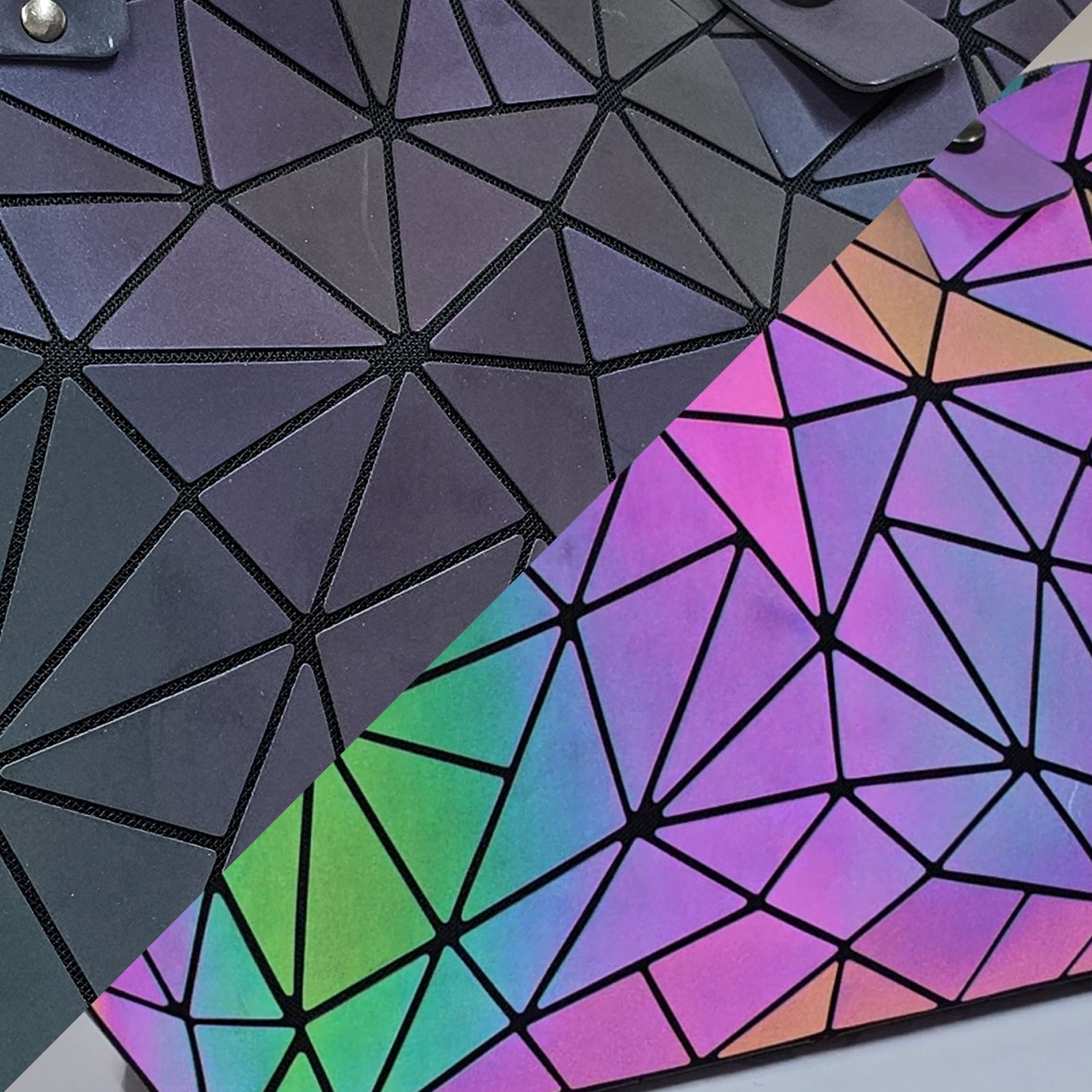 Geometric Reflective Holographic Tote Handbag – Luminous Color-Changing Shoulder Bag