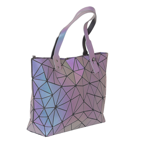 Geometric Reflective Holographic Tote Handbag – Luminous Color-Changing Shoulder Bag