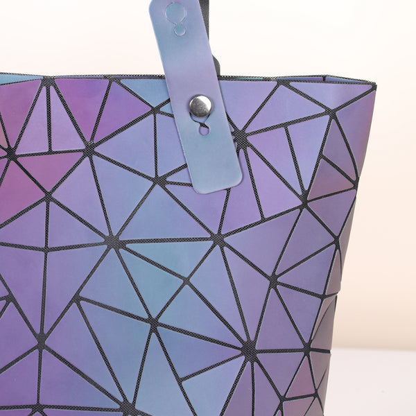 Geometric Reflective Holographic Tote Handbag – Luminous Color-Changing Shoulder Bag