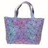 Geometric Reflective Holographic Tote Handbag – Luminous Color-Changing Shoulder Bag