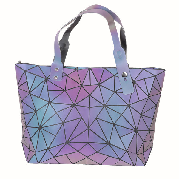 Geometric Reflective Holographic Tote Handbag – Luminous Color-Changing Shoulder Bag
