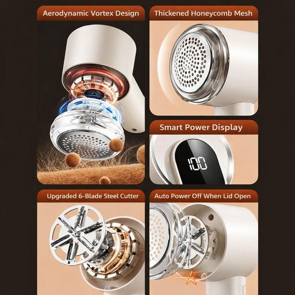 Electric Lint Remover Fabric Shaver for Clothes with LED Display Type C Rechargeable Bobble Remover