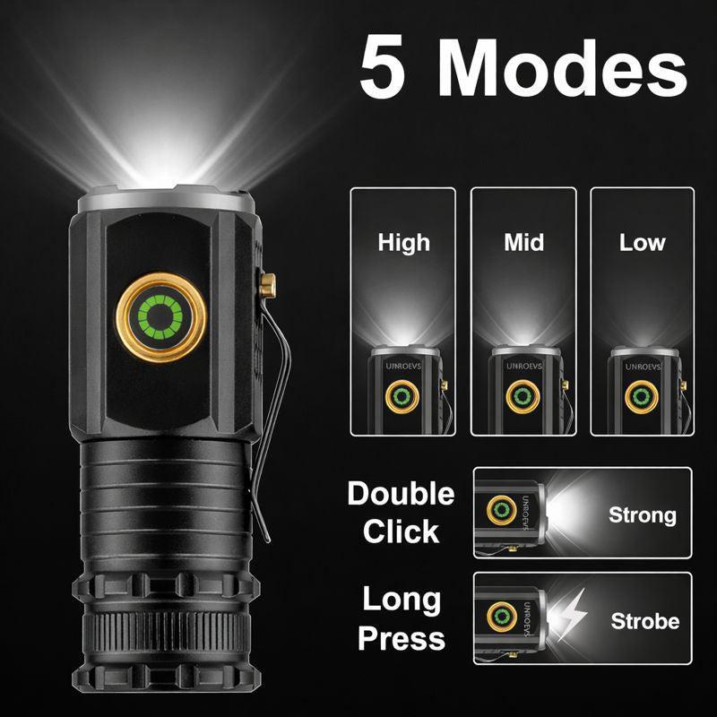 WOW Travel Mini Rechargeable LED Torch 2000 Lumens USB C Magnetic Pocket Flashlight