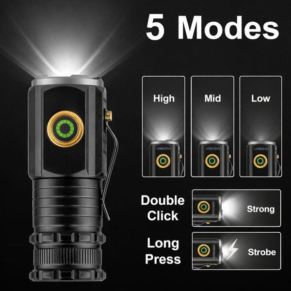 WOW Travel Mini Rechargeable LED Torch 2000 Lumens USB C Magnetic Pocket Flashlight