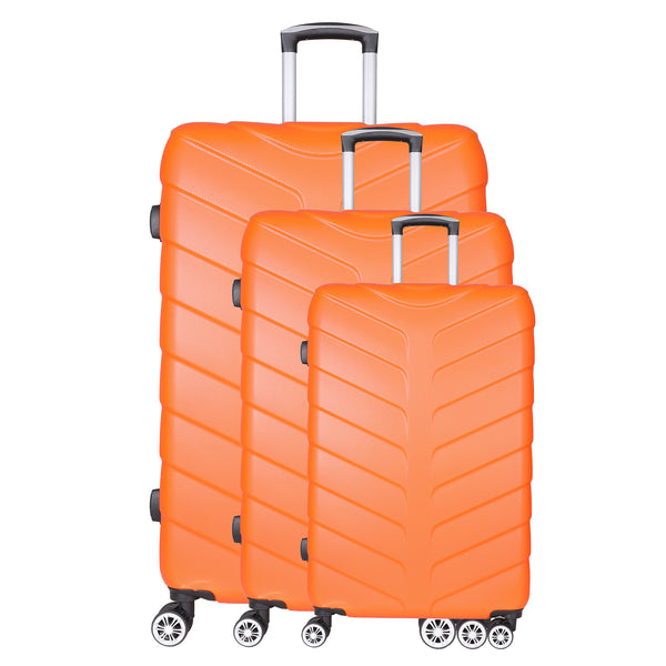 Orange 3 Piece Luggage Set - Hard Case Suitcase Trolley