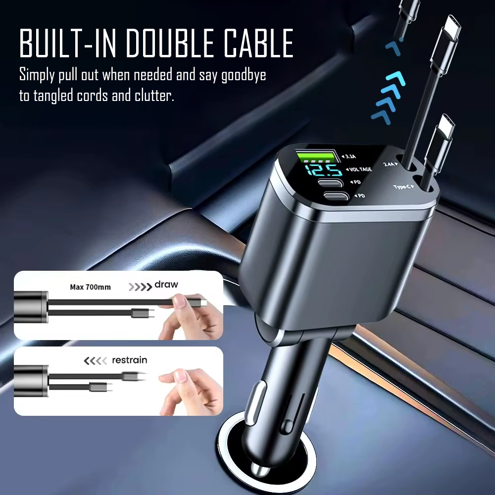 5 in 1 Retractable USB C Car Charger