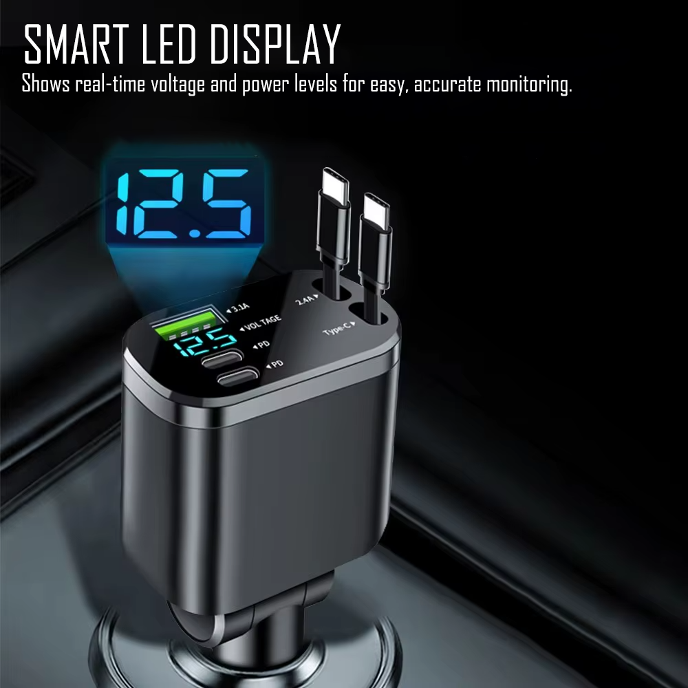 5 in 1 Retractable USB C Car Charger
