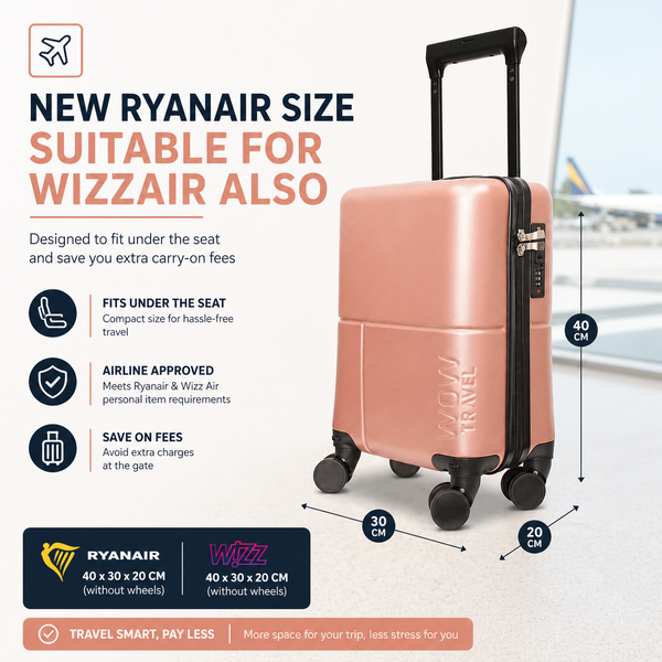 CYANINE BLUE WOW Travel 40×30×20 Underseat Cabin Suitcase Ryanair Approved Lightweight Carry On