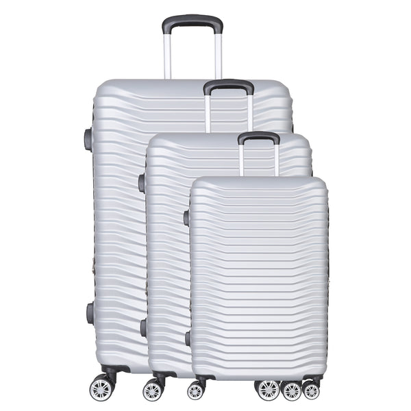 SILVER GREY 3 PIECE LUGGAGE SUITCASE SET