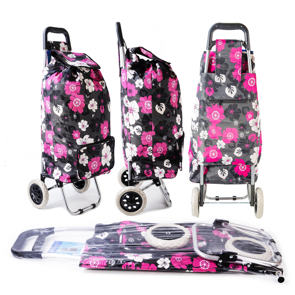 BLACK PINK FLOWER Heavy-Duty Shopping Trolley Grocery Cart