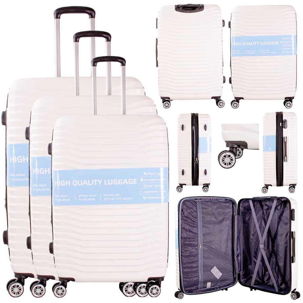 WHITE 3 PIECE LUGGAGE SUITCASE SET