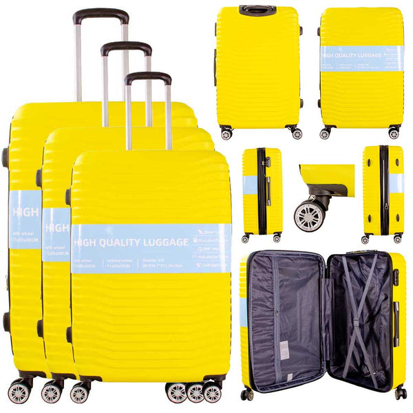 YELLOW 3 PIECE LUGGAGE SUITCASE SET