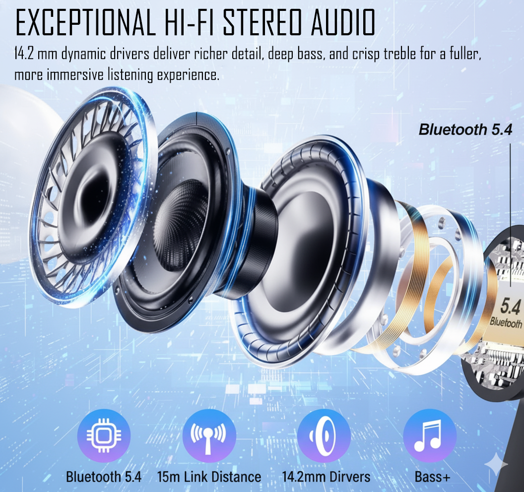 Smart Touch Bluetooth 5.4 Earbuds – 48H Playtime Wireless Earphones with LED Screen & ANC Noise Cancelling – Black