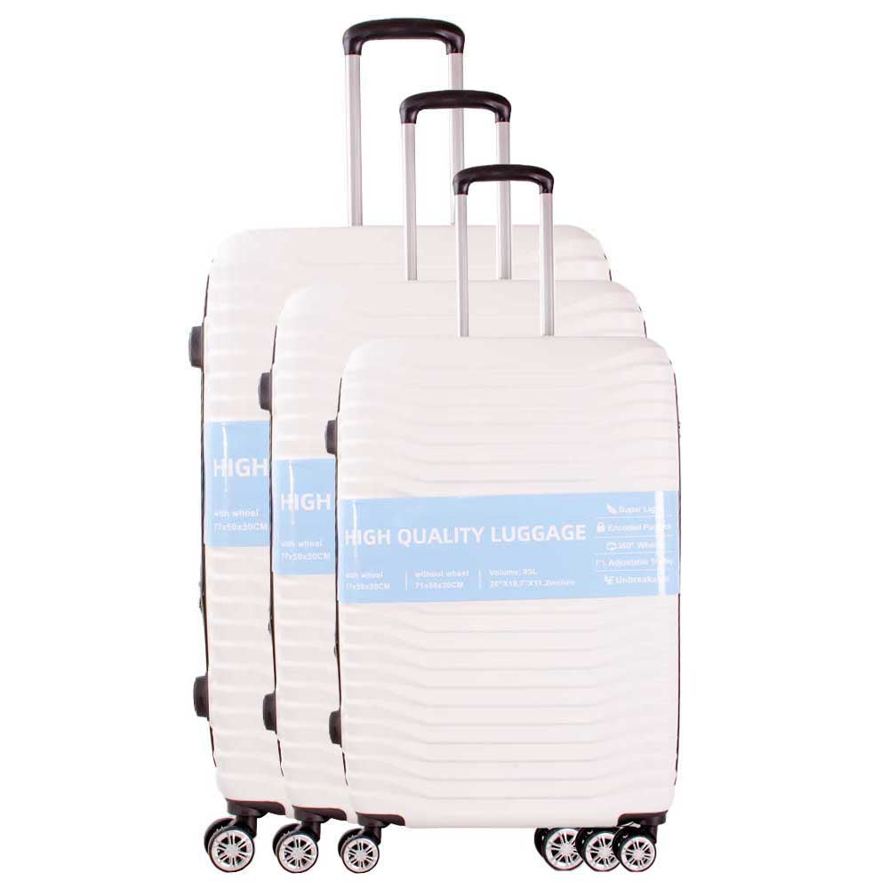 WHITE 3 PIECE LUGGAGE SUITCASE SET