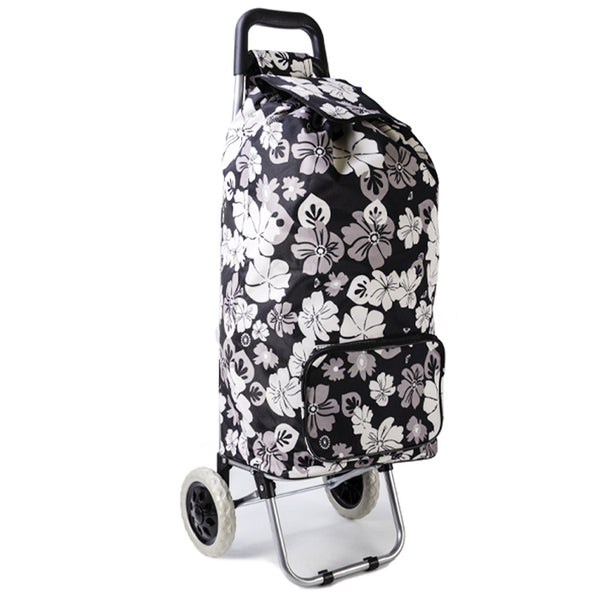 BLACK WHITE FLOWER Heavy-Duty Shopping Trolley Grocery Cart