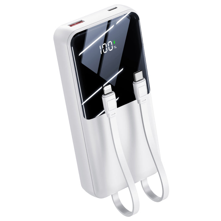 WOW Travel 20000mAh 22.5W PD Fast Charging Power Bank with Built-In Dual Cables & LED Display (WHITE)