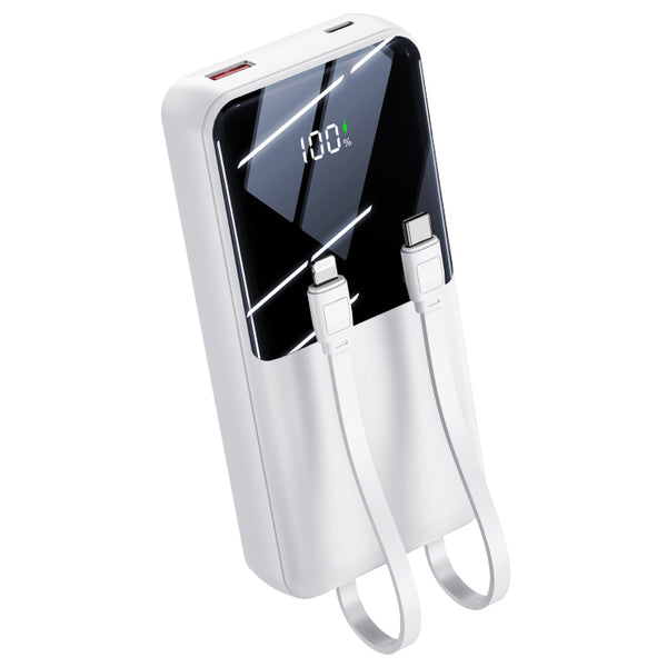 WOW Travel 20000mAh 22.5W PD Fast Charging Power Bank with Built-In Dual Cables & LED Display (WHITE)