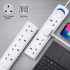 2m Extension Lead 4 Way Power Strip with Safety Switch 10A 1700W UK Plug Wall Mountable