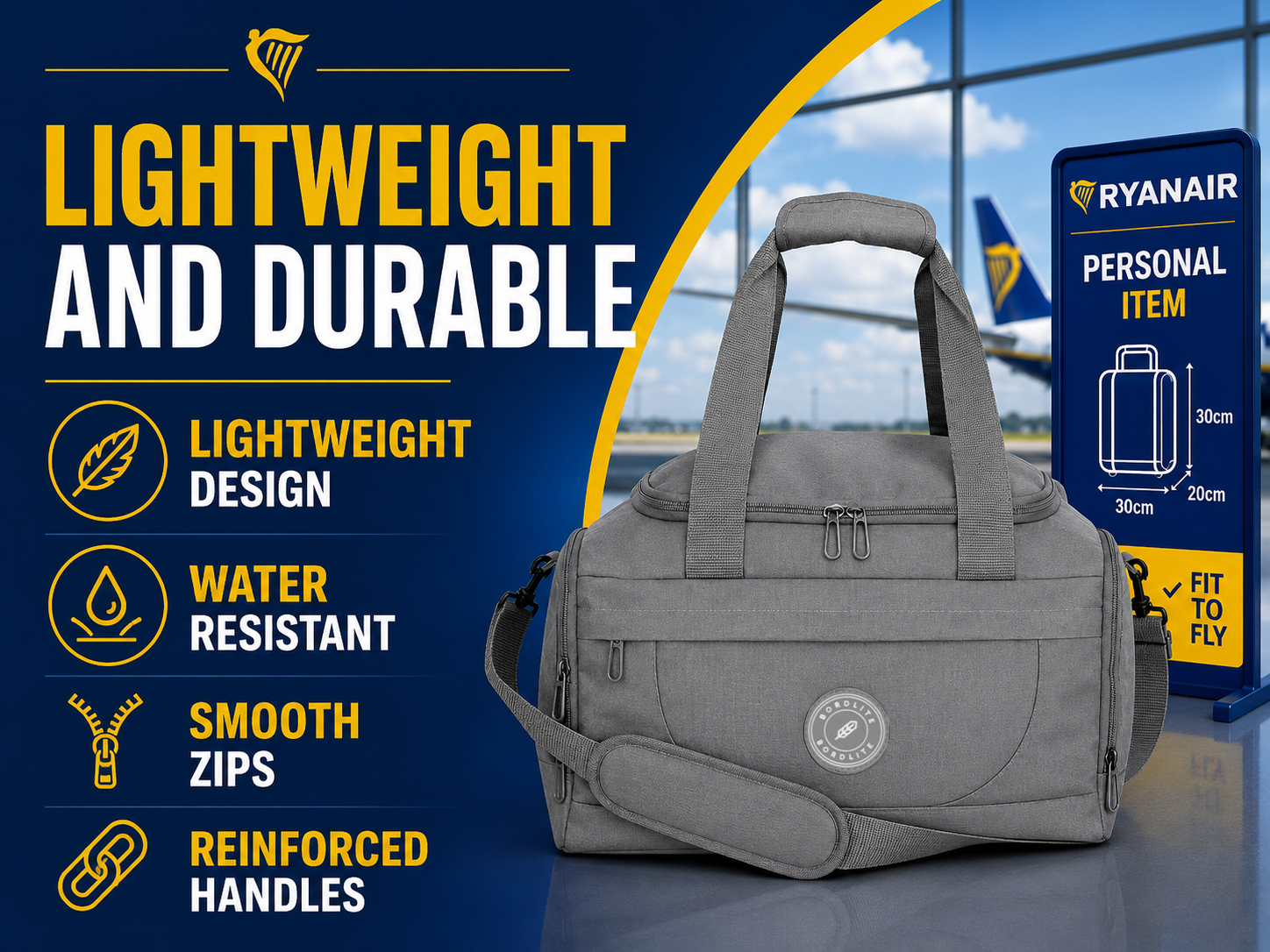 Mustard Carry On Underseat Cabin Bag for Ryanair & Wizz 40x30x20cm